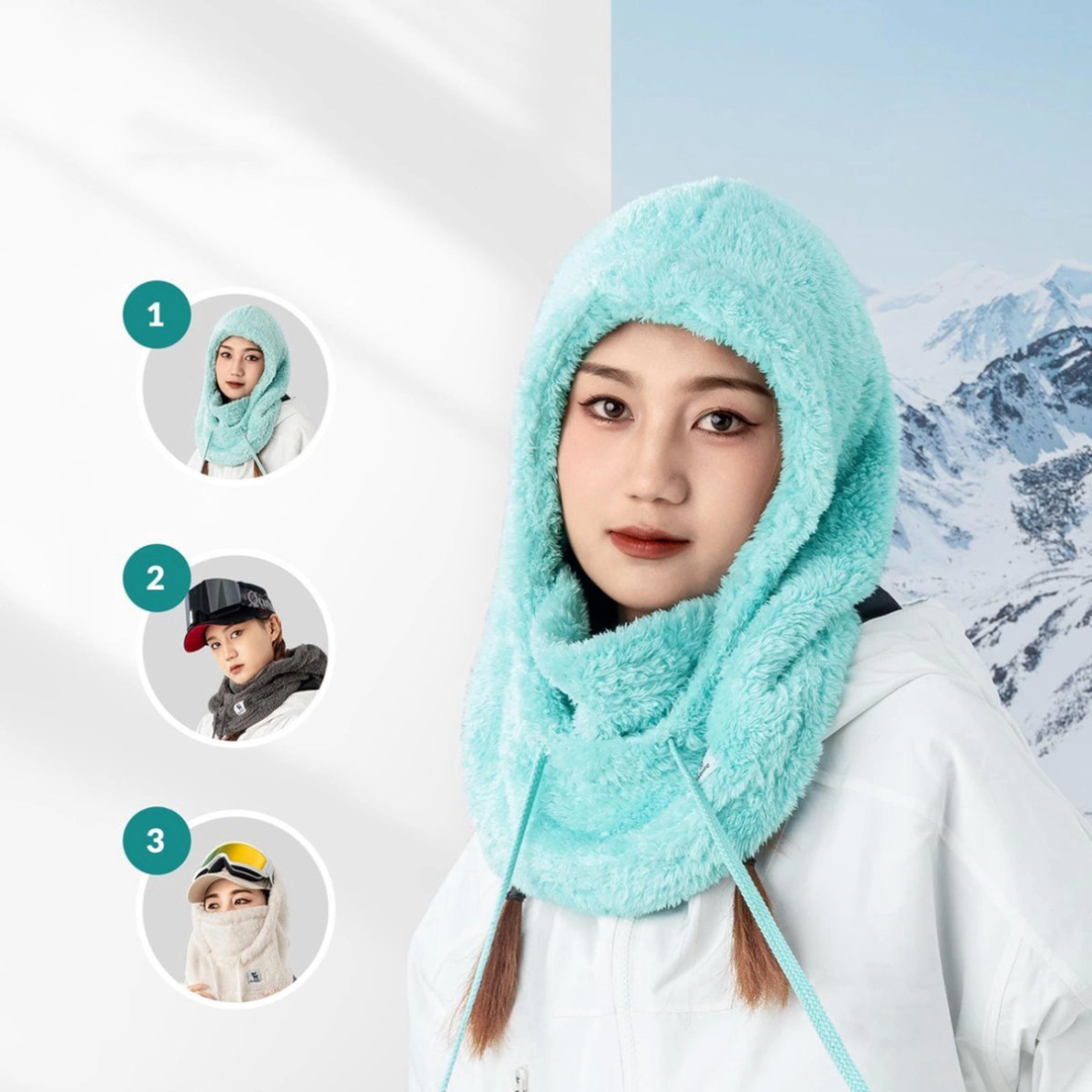 Qunature Arctic Velvet Balaclava slidinėjimo kaukė Dydis M – mėtų 6