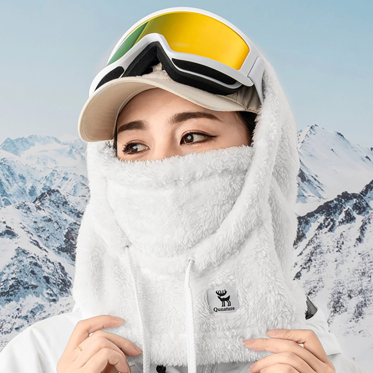 Qunature Arctic Velvet Balaclava slidinėjimo kaukė Dydis M – baltas 3