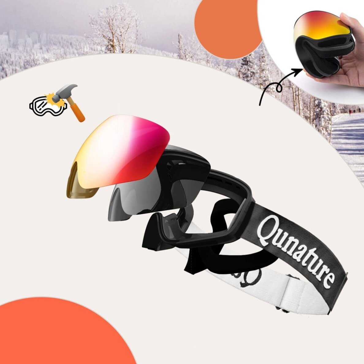 Vaikiški slidinėjimo akiniai Qunature Black (dydis M/L) – juodi 2