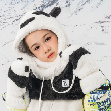 Qunature Panda Slidinėjimo pirštinės vaikams / suaugusiems Dydis S – juoda/balta 1