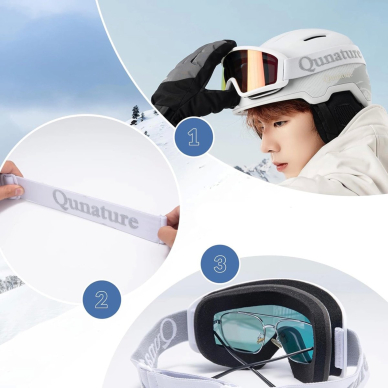 Qunature White Ski Goggles slidinėjimo akiniai, skirti suaugusiems – baltas 1
