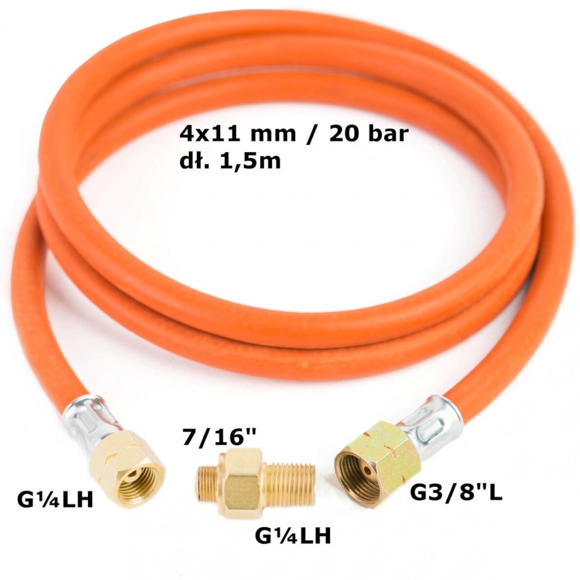 Reduction connection to a tourist gas cylinder G 3/8 L - 7/16 hose 1.5 m 1 Reduction connection to a tourist gas cylinder G 3/8 L - 7/16 hose 1.5 m 1