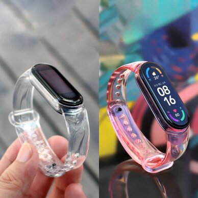 Akcija! Silikoninė apyrankė skirta Xiaomi Mi Band 6 / 5 skaidri-gelsva  2