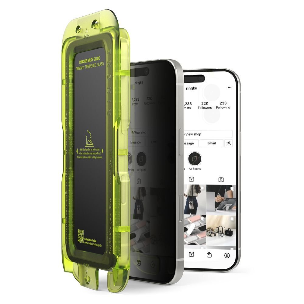 iPhone 17 Ringke Easy Slide 2-pack privatumo stiklas – juodas 1 iPhone 17 Ringke Easy Slide 2-pack privatumo stiklas – juodas 1