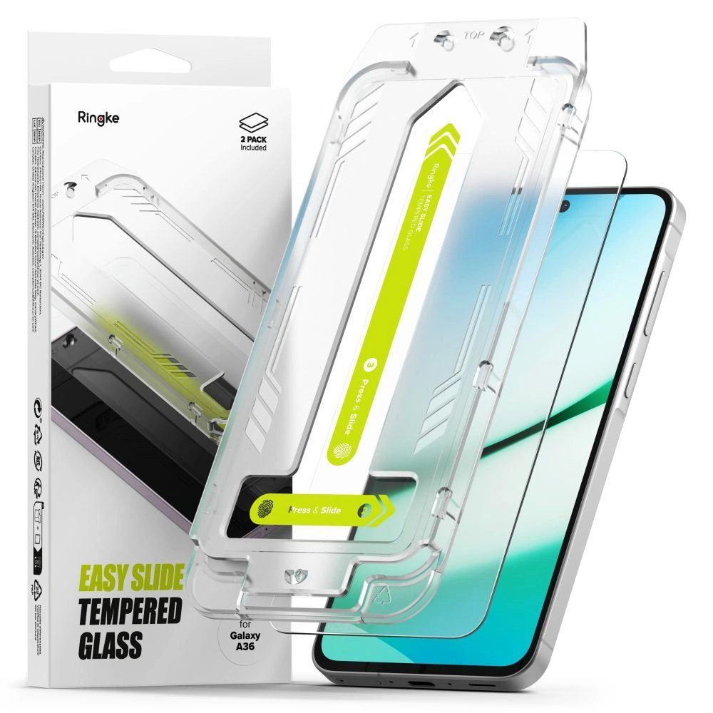 Ringke Easy Slide grūdintas stiklas (2 vnt.) skirtas Samsung Galaxy A36 5G – skaidrus Ringke Easy Slide grūdintas stiklas (2 vnt.) skirtas Samsung Galaxy A36 5G – skaidrus