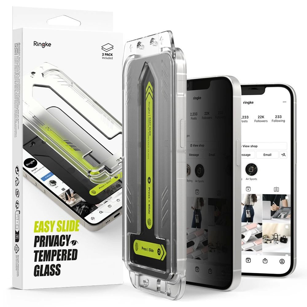 Ringke Easy Slide privatumo stiklas (2 vnt.) skirtas iPhone 13 / 13 Pro / 14 / 16e