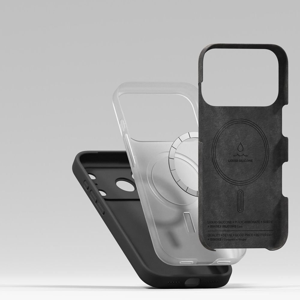 iPhone 17 Pro Max dėklas Ringke Silicone Magnetic su MagSafe – juodas 5