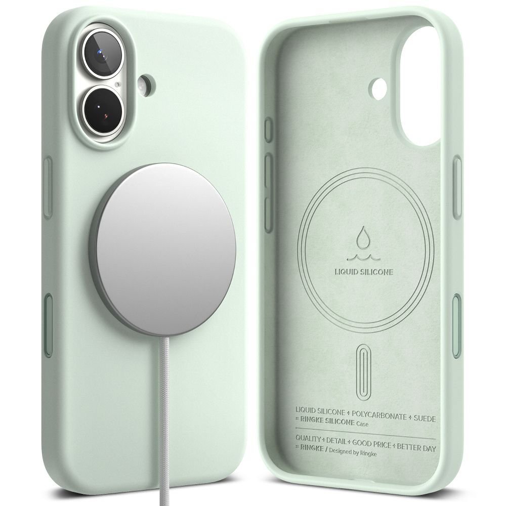iPhone 17 Pro dėklas Ringke Silicone Magnetic, MagSafe – mėtinis 1
