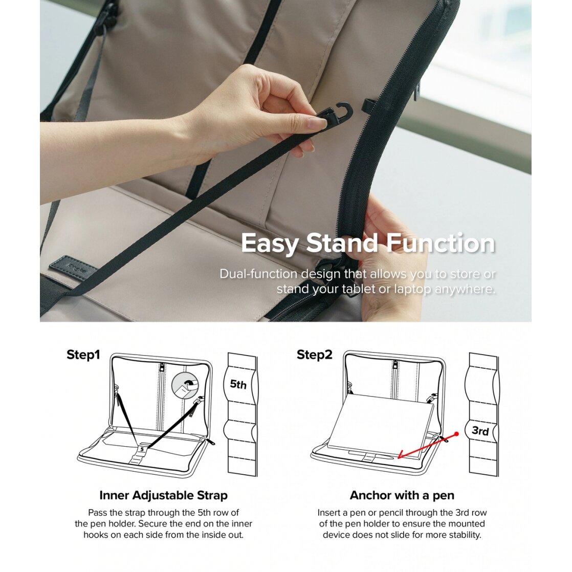 Universalus Dėklas Nešiojamajam Kompiuteriui, Planšetei Ringke Smart Zip Pouch (iki 13 '') Smėlio spalvos 6 Universalus Dėklas Nešiojamajam Kompiuteriui, Planšetei Ringke Smart Zip Pouch (iki 13 '') Smėlio spalvos 6