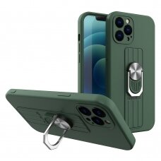 Dėklas su žiedu Ring Case silicone iPhone 11 Pro Max Tamsiai žalias