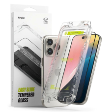 Ringke Easy Slide (2 vnt.) grūdintas stiklas su juodu rėmeliu skirtas iPhone 16 Pro