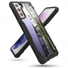 Dėklas Ringke Fusion X Design PC plastikas ir TPU Samsung Galaxy S21+ 5G (S21 Plus 5G) juodas (Ticket band) (XDSG0052)