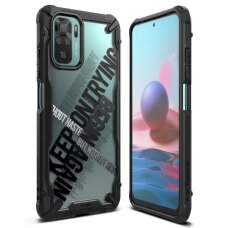 Dėklas Ringke Fusion X Design durable PC+TPU Xiaomi Redmi Note 10 / Redmi Note 10S Juodas (Cross) (XDXI0030)