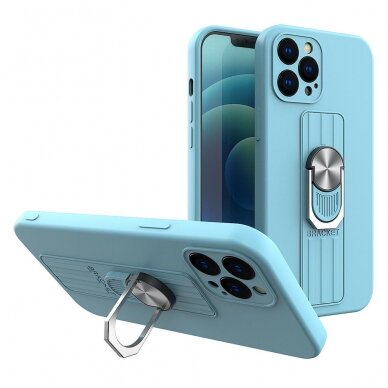 Dėklas su žiedu Ring Case silicone iPhone 12 mini Šviesiai mėlynas Dėklas su žiedu Ring Case silicone iPhone 12 mini Šviesiai mėlynas