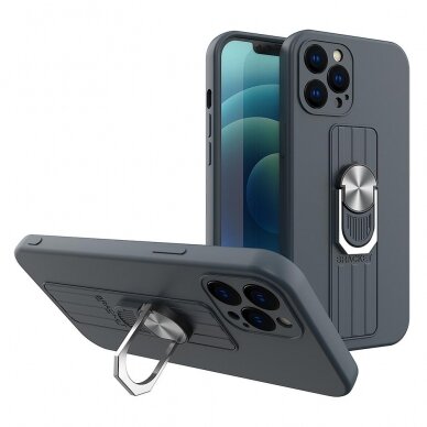 Dėklas su žiedu Ring Case silicone iPhone 13 Pro Tamsiai mėlynas