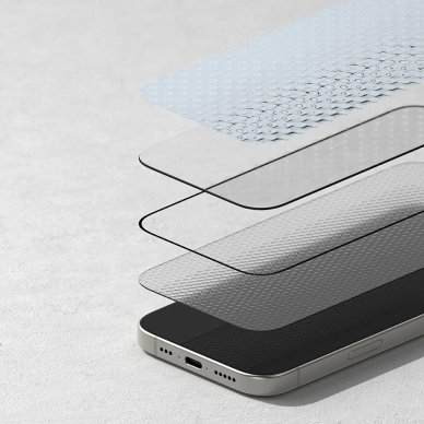 Ringke Easy Slide (2 vnt.) grūdintas stiklas su juodu rėmeliu skirtas iPhone 16 Pro 5