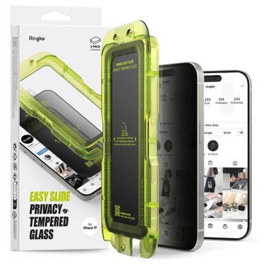 iPhone 17 Ringke Easy Slide 2-pack privatumo stiklas – juodas