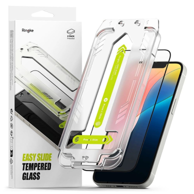 Ringke Easy Slide grūdintas stiklas (2 vnt.) skirtas iPhone 13 / 13 Pro / 14 / 16e – skaidrus