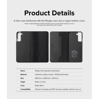 Dėklas Ringke Folio Signature Flip Leather Samsung Galaxy S22 Plus Juodas (FSS118R262) 3