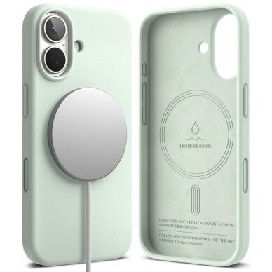iPhone 17 Pro dėklas Ringke Silicone Magnetic, MagSafe – mėtinis 1