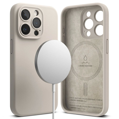 Ringke Silikoninis MagSafe iPhone 15 Pro Dėklas - Beige 1