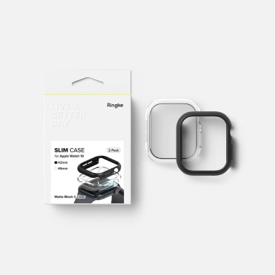 Ringke Slim 2-pack Dėklas skirtas Apple Watch 10 42mm - Permatomas and Matinis Juodas 6