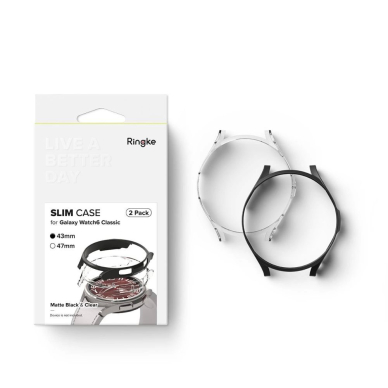 Ringke Slim 2-pack Dėklas skirtas Samsung Galaxy Watch 6 Classic 43mm - Juodas and Permatomas 10