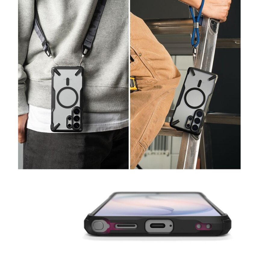 Samsung Galaxy S26 Ultra Ringke Fusion X Magnetic MagSafe dėklas – juodas skaidrus 6