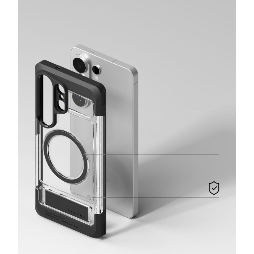 Samsung Galaxy S26 Ultra Ringke UX Magnetic MagSafe dėklas – juodas skaidrus 6