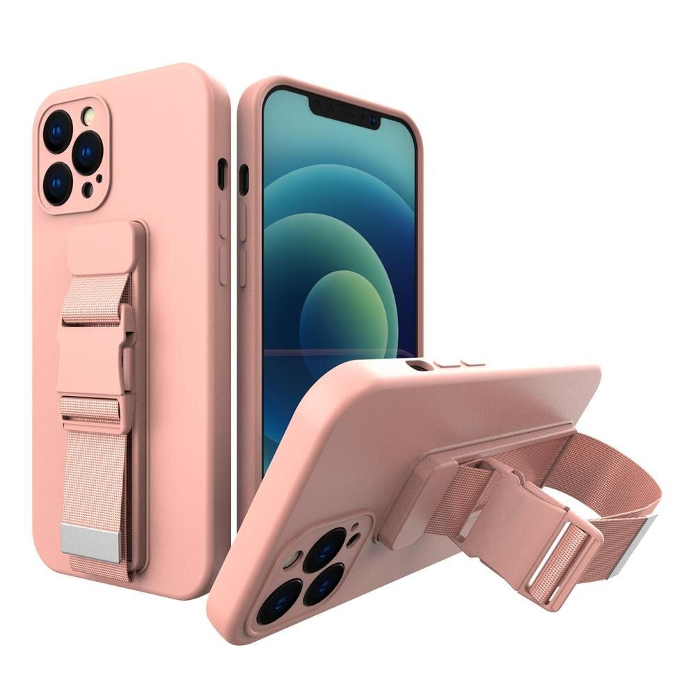 Dėklas su dirželiu Rope case gel TPU iPhone 13 mini Rožinis Dėklas su dirželiu Rope case gel TPU iPhone 13 mini Rožinis