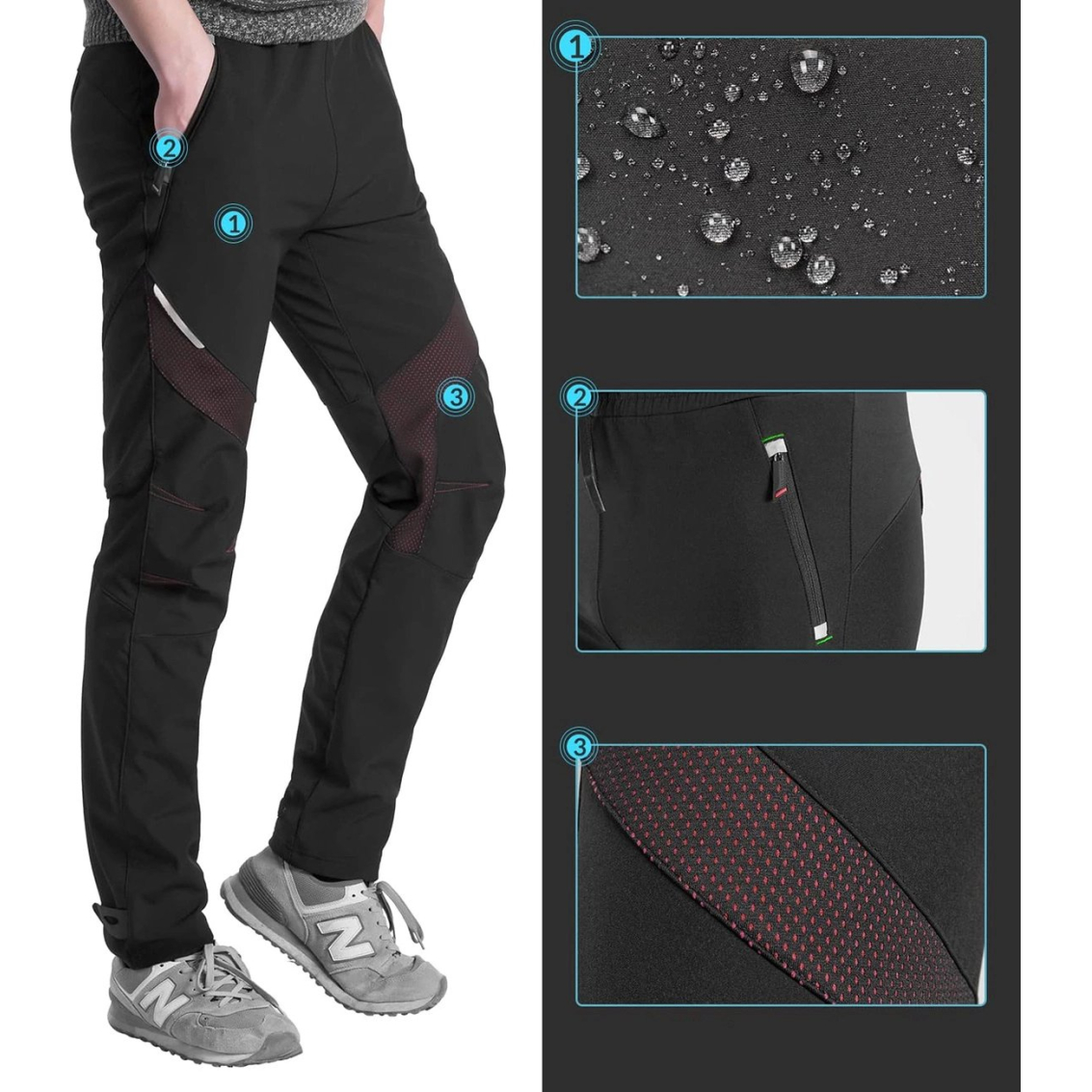 Rockbros Patrol Cycling Windproof Sportinės kelnės, dydis M – juodas 4 Rockbros Patrol Cycling Windproof Sportinės kelnės, dydis M – juodas 4