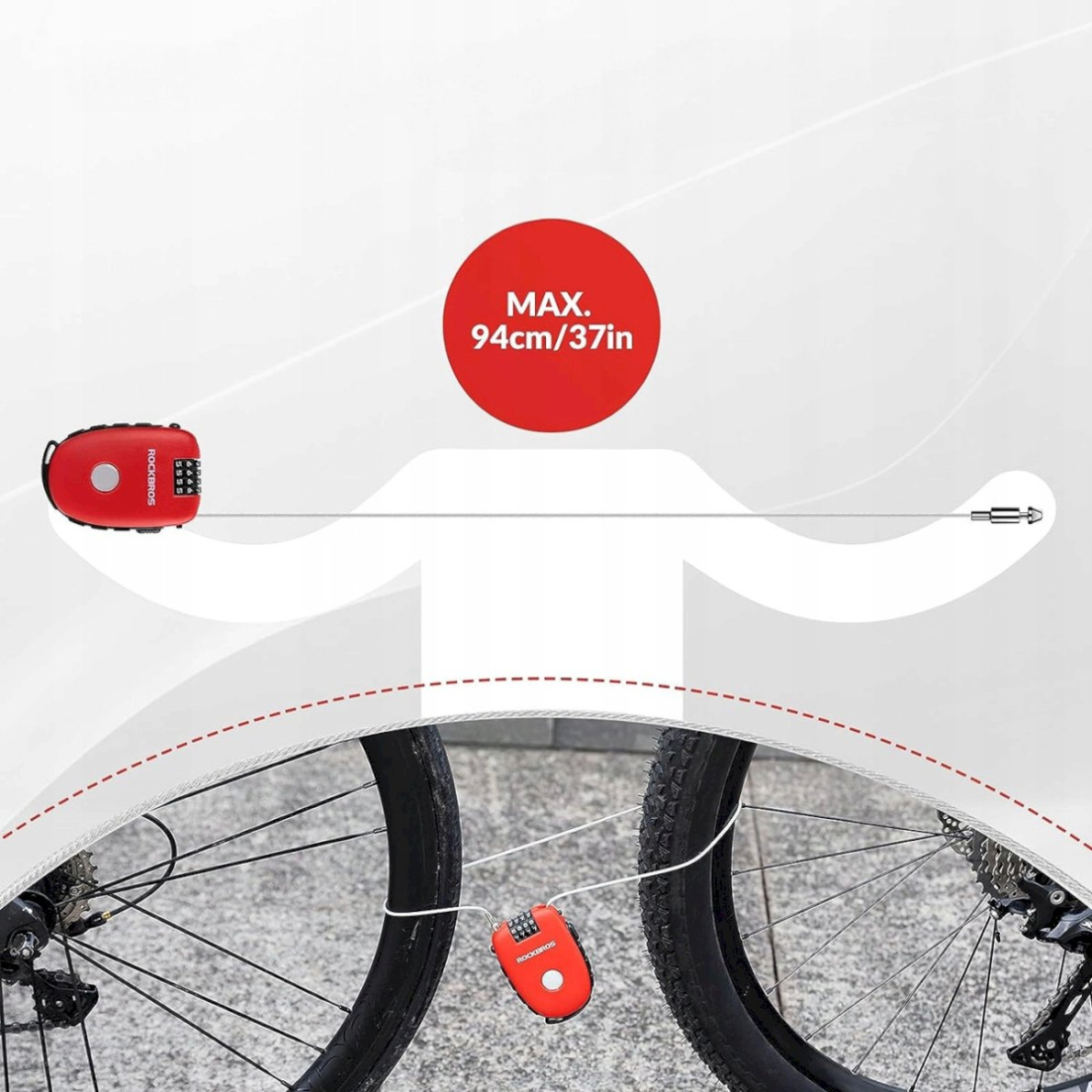 Rockbros 32420981001 Dviračio užraktas su ištraukiamu kabeliu – raudonas 8