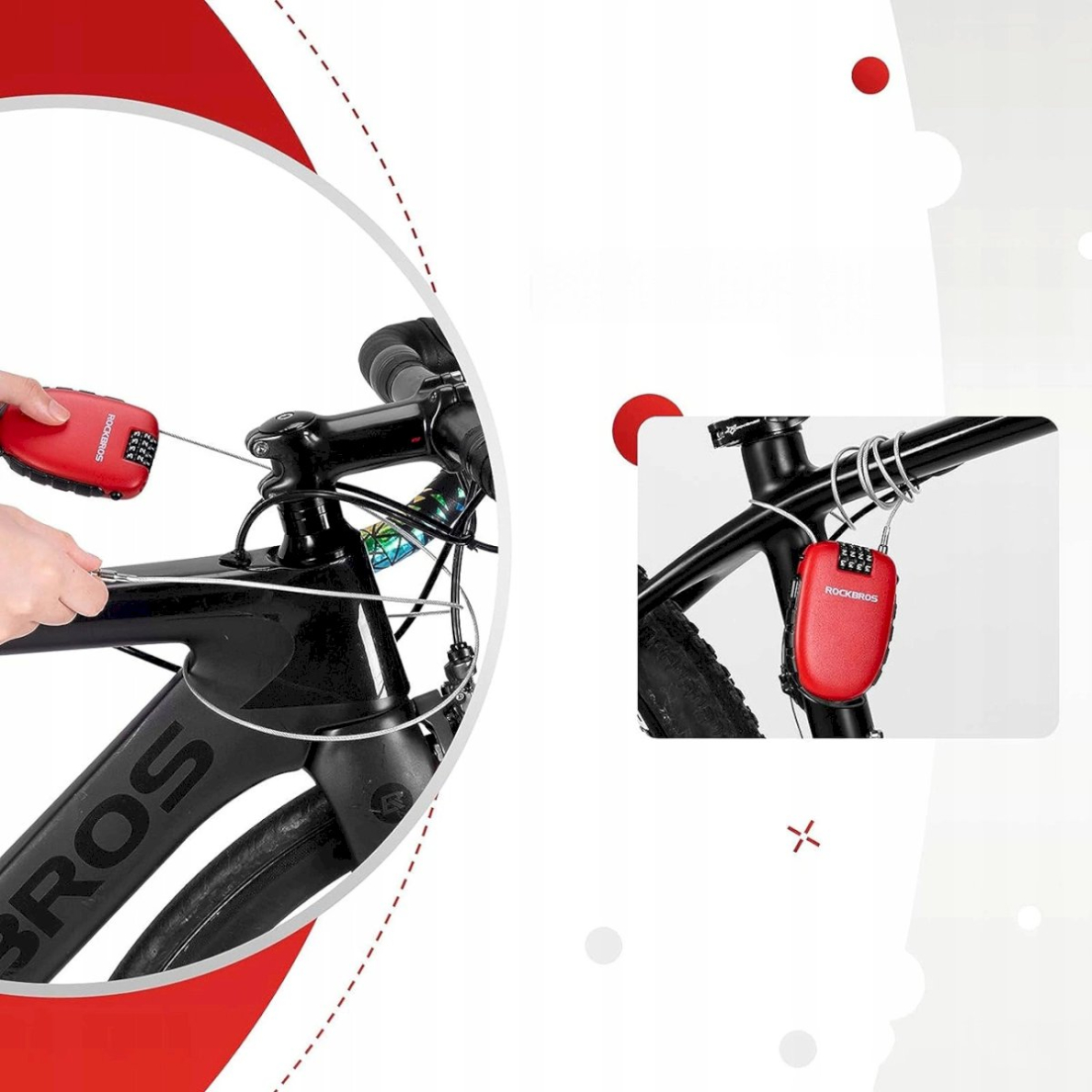 Rockbros 32420981001 Dviračio užraktas su ištraukiamu kabeliu – raudonas 9 Rockbros 32420981001 Dviračio užraktas su ištraukiamu kabeliu – raudonas 9