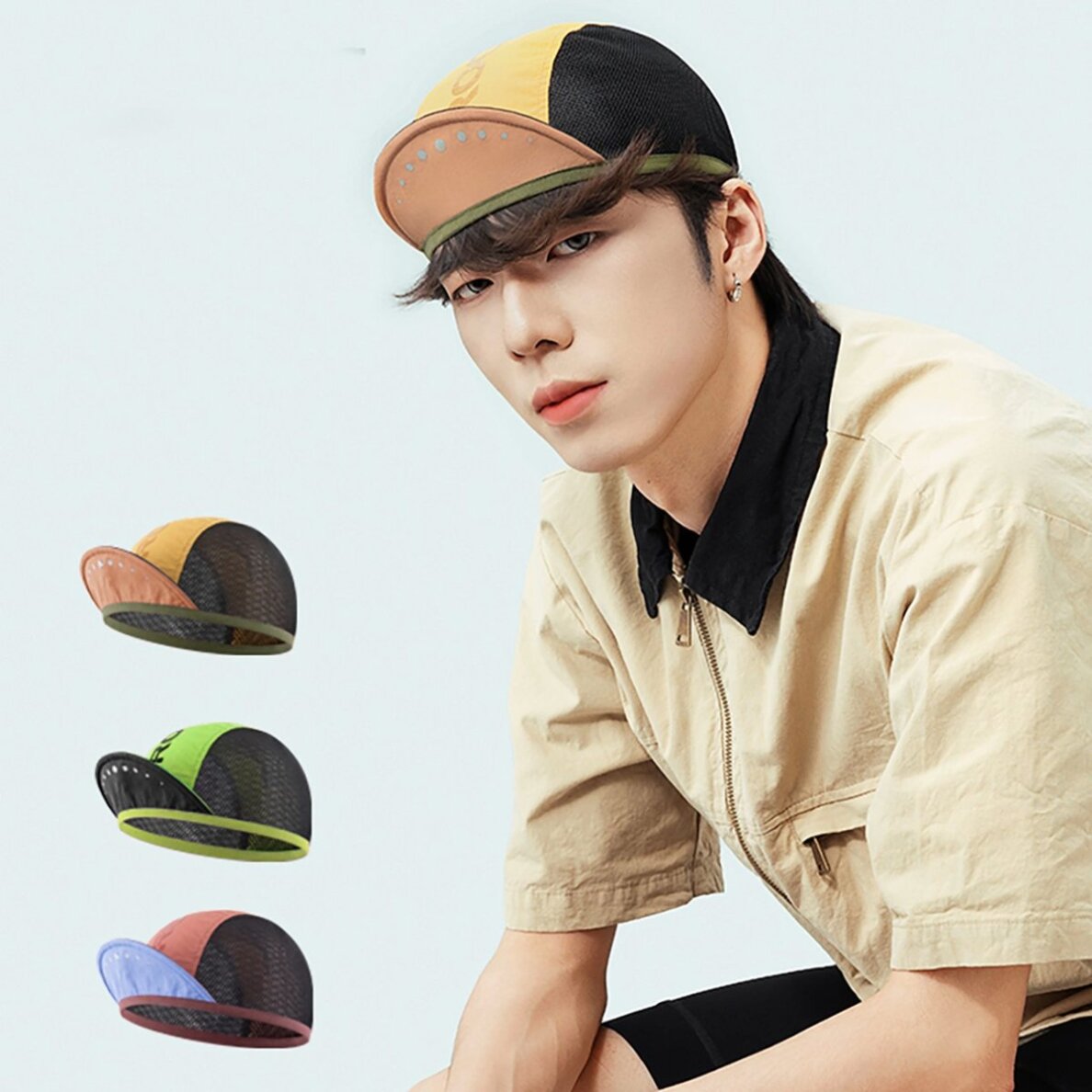 Dviračio kepurė Rockbros su snapeliu, šalmo uždanga – geltona 8