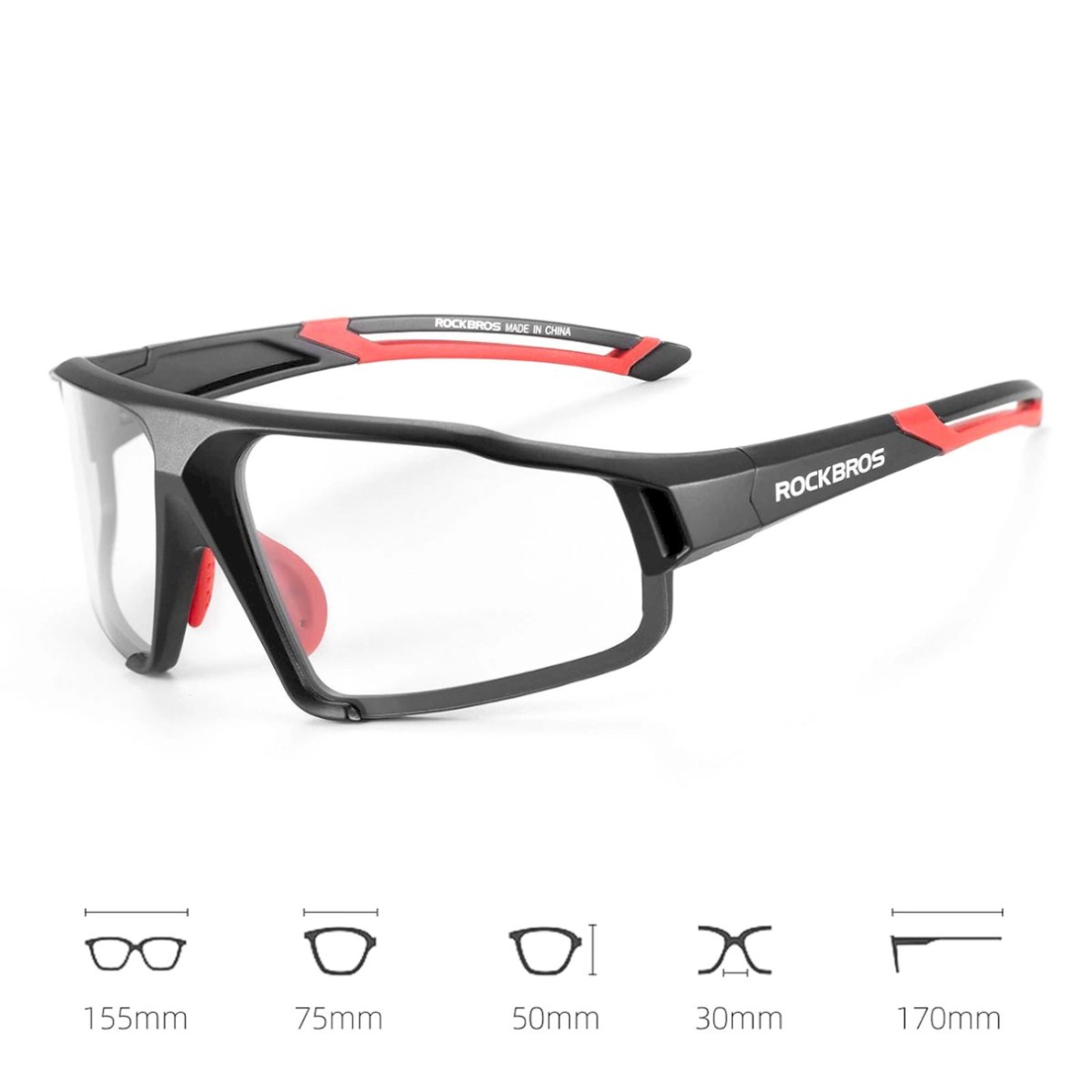 Rockbros SP216BK photochromic UV400 cycling glasses - Juodas red 1