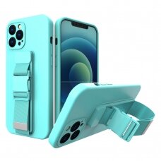 Dėklas su dirželiu Rope case gel TPU iPhone 12 Pro Max Šviesiai mėlynas