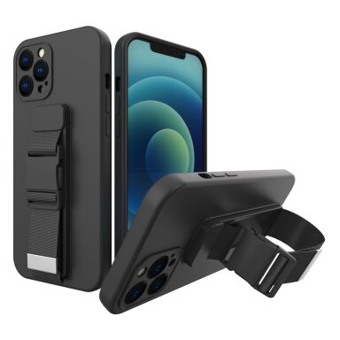 Dėklas su dirželiu Rope case gel TPU iPhone 13 Pro Max Juodas Dėklas su dirželiu Rope case gel TPU iPhone 13 Pro Max Juodas