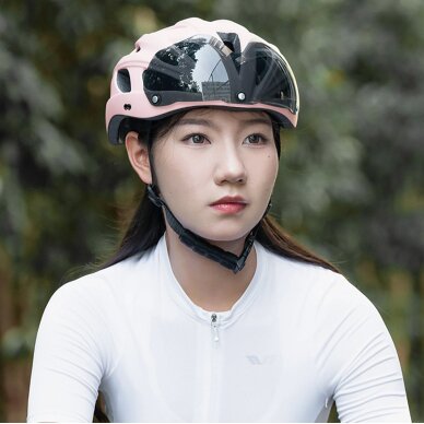 Dviračio šalmas Rockbros su skydeliu, nuimamais UV akiniais, unisex – rožinis 5