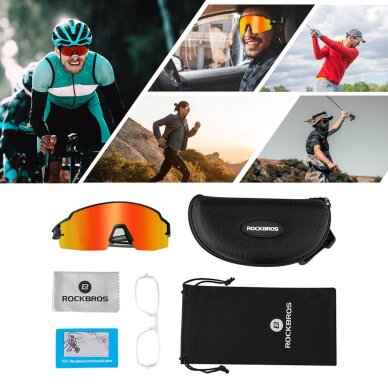 Dviračio akiniai Rockbros fotochrominiai su UV apsauga ir korekciniu įdėklu, oranžiniai lęšiai – juodi 2