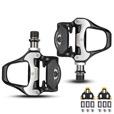Rockbros LP-RD2BK Shimano SPD-SL plento pedalai su geltonais fiksatoriais – juodi ir sidabriniai