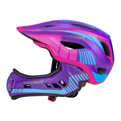 Rockbros TT-32SBPP-S children's bicycle helmetdetachable chinbar, size S - violetinis-pink 1 Rockbros TT-32SBPP-S children's bicycle helmetdetachable chinbar, size S - violetinis-pink 1