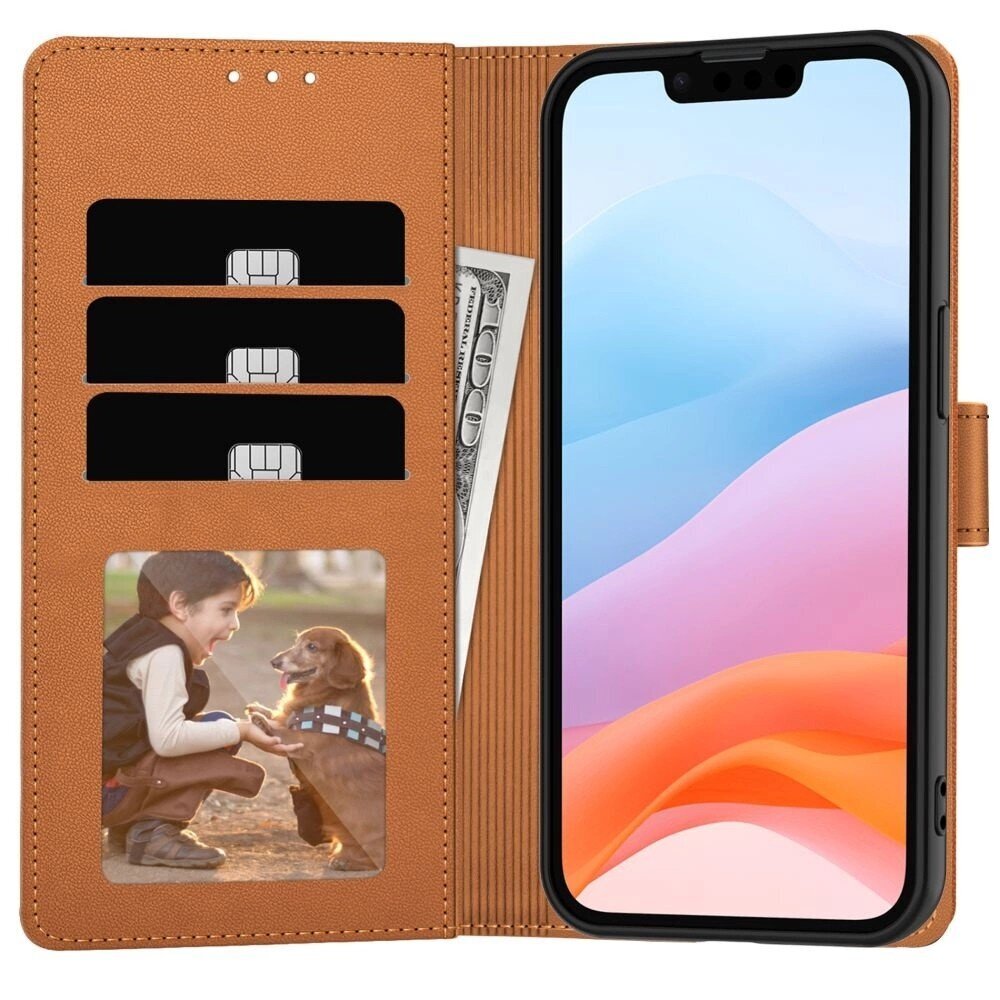 Samsung A576 A57 5G atverčiamas dėklas Fancy Wallet rudas 1 Samsung A576 A57 5G atverčiamas dėklas Fancy Wallet rudas 1