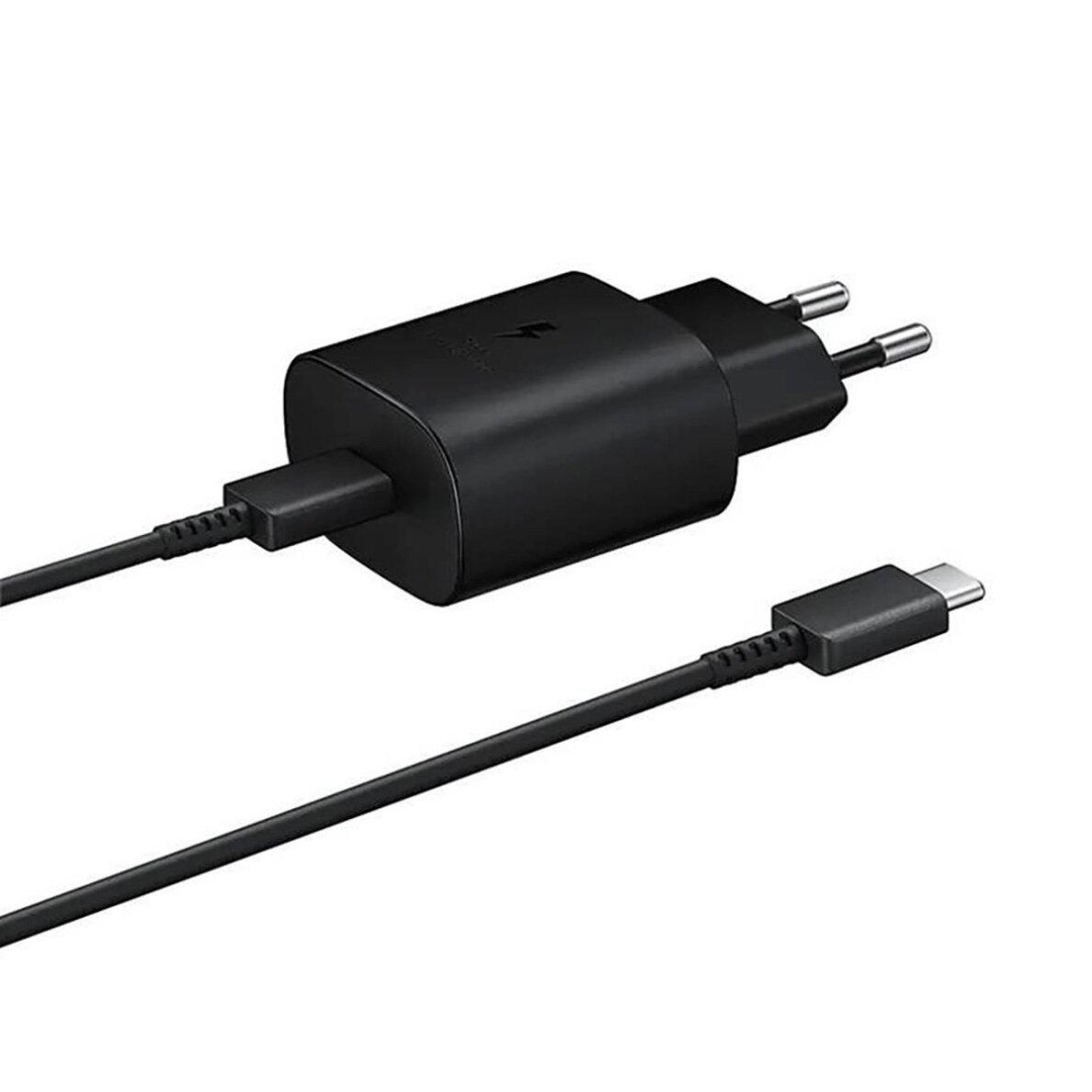 Sieninis įkroviklis Samsung 25W EP-TA800EBE USB-C su kabeliu EP-DA705BBE USB-C / USB-C – juodas