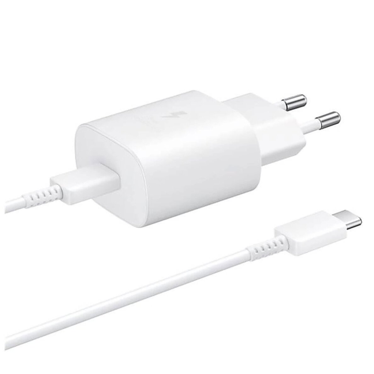 Sieninis įkroviklis Samsung 25W EP-TA800EWE USB-C su kabeliu EP-DA705BWE USB-C / USB-C – baltas Sieninis įkroviklis Samsung 25W EP-TA800EWE USB-C su kabeliu EP-DA705BWE USB-C / USB-C – baltas