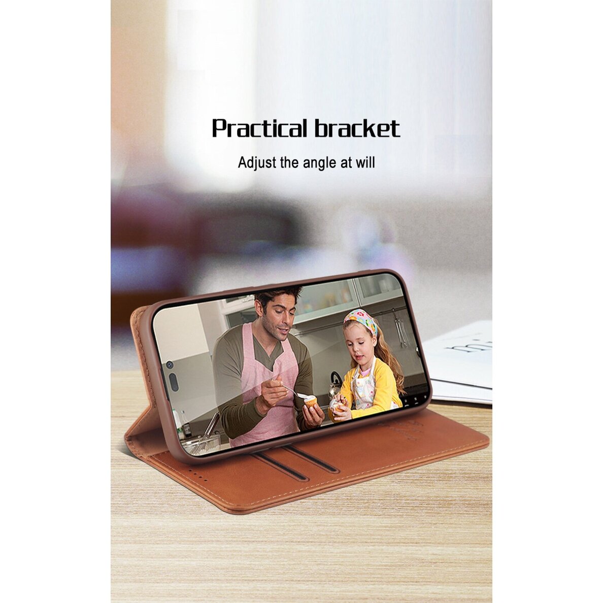 Samsung A515 A51 atverčiamas dėklas HDD Magnetic Wallet Prestige rudas 4