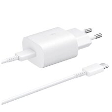 Sieninis įkroviklis Samsung 25W EP-TA800EWE USB-C su kabeliu EP-DA705BWE USB-C / USB-C – baltas