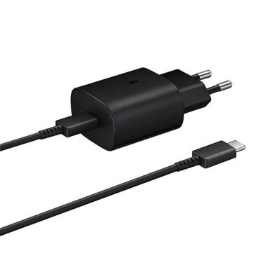 Sieninis įkroviklis Samsung 25W EP-TA800EBE USB-C su kabeliu EP-DA705BBE USB-C / USB-C – juodas Sieninis įkroviklis Samsung 25W EP-TA800EBE USB-C su kabeliu EP-DA705BBE USB-C / USB-C – juodas
