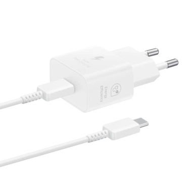 Samsung EP-T2510XWEGEU 25W SFC GaN sieninis įkroviklis su USB-C kabeliu – baltas