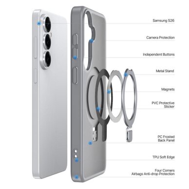 Samsung Galaxy S26 Dux Ducis Yind Magnetic Stand dėklas – pilkas 1