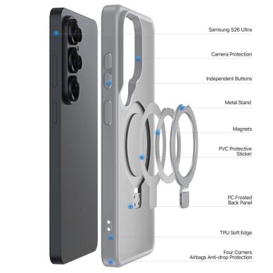 Samsung Galaxy S26 Ultra Dux Ducis Yind Magnetic Stand dėklas – pilkas 1 Samsung Galaxy S26 Ultra Dux Ducis Yind Magnetic Stand dėklas – pilkas 1